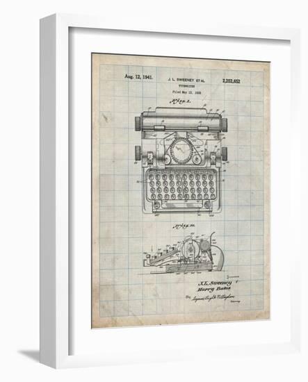 PP1029-Antique Grid Parchment School Typewriter Patent Poster-Cole Borders-Framed Giclee Print