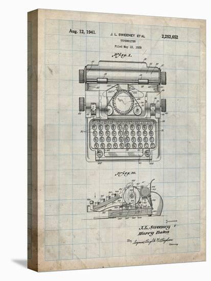 PP1029-Antique Grid Parchment School Typewriter Patent Poster-Cole Borders-Stretched Canvas