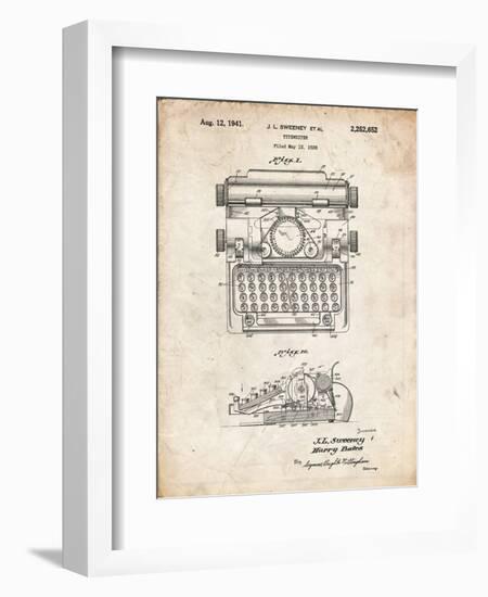 PP1029-Vintage Parchment School Typewriter Patent Poster-Cole Borders-Framed Giclee Print