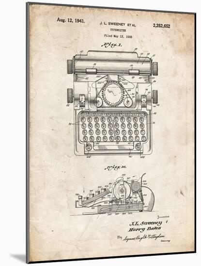 PP1029-Vintage Parchment School Typewriter Patent Poster-Cole Borders-Mounted Giclee Print