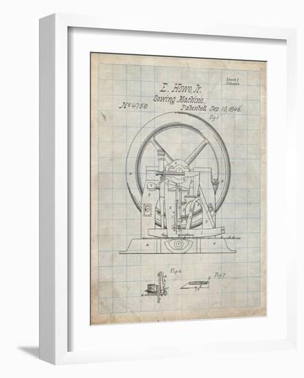 PP1035-Antique Grid Parchment Singer Sewing Machine Patent Poster-Cole Borders-Framed Giclee Print