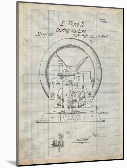 PP1035-Antique Grid Parchment Singer Sewing Machine Patent Poster-Cole Borders-Mounted Giclee Print