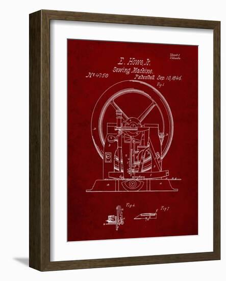 PP1035-Burgundy Singer Sewing Machine Patent Poster-Cole Borders-Framed Giclee Print