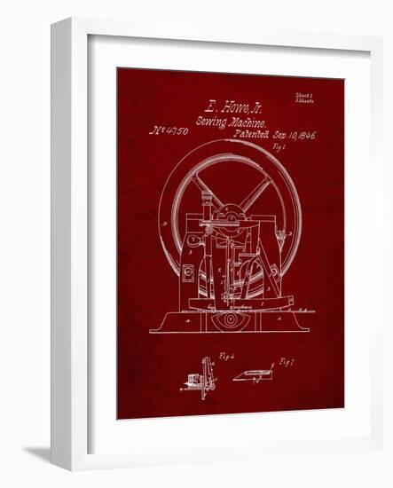 PP1035-Burgundy Singer Sewing Machine Patent Poster-Cole Borders-Framed Giclee Print