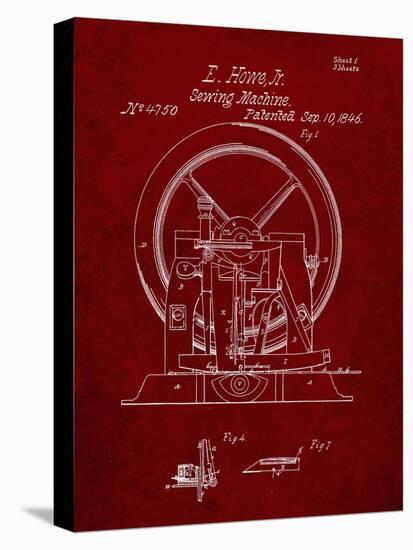 PP1035-Burgundy Singer Sewing Machine Patent Poster-Cole Borders-Stretched Canvas