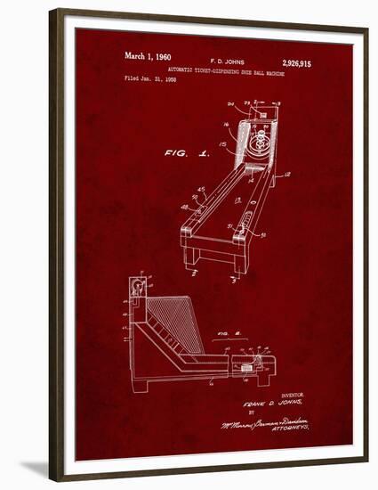 PP1036-Burgundy Skee Ball Patent Poster-Cole Borders-Framed Premium Giclee Print