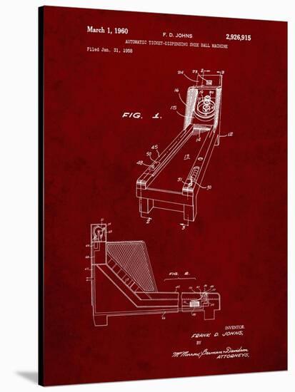 PP1036-Burgundy Skee Ball Patent Poster-Cole Borders-Stretched Canvas