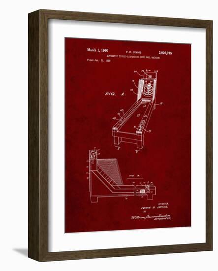 PP1036-Burgundy Skee Ball Patent Poster-Cole Borders-Framed Giclee Print