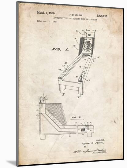 PP1036-Vintage Parchment Skee Ball Patent Poster-Cole Borders-Mounted Giclee Print