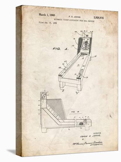 PP1036-Vintage Parchment Skee Ball Patent Poster-Cole Borders-Stretched Canvas