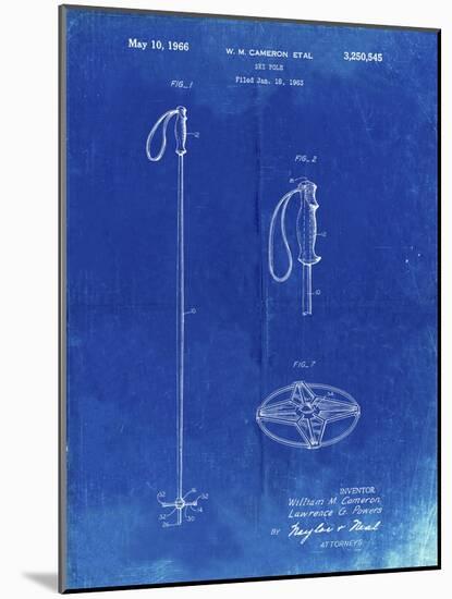 PP1038-Faded Blueprint Ski Pole Patent Poster-Cole Borders-Mounted Giclee Print