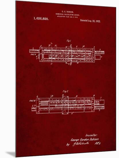 PP1040-Burgundy Slide Rule Patent Poster-Cole Borders-Mounted Premium Giclee Print