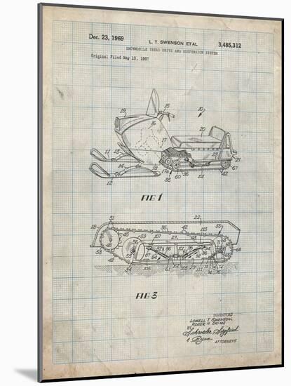 PP1046-Antique Grid Parchment Snow Mobile Patent Poster-Cole Borders-Mounted Giclee Print