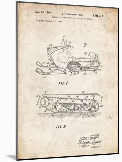 PP1046-Vintage Parchment Snow Mobile Patent Poster-Cole Borders-Mounted Giclee Print