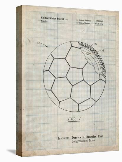 PP1047-Antique Grid Parchment Soccer Ball Layers Patent Poster-Cole Borders-Stretched Canvas