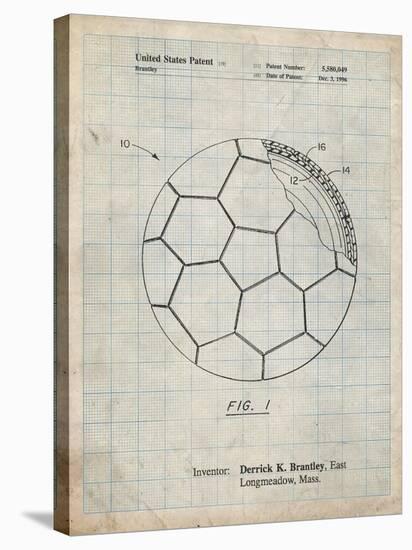 PP1047-Antique Grid Parchment Soccer Ball Layers Patent Poster-Cole Borders-Stretched Canvas