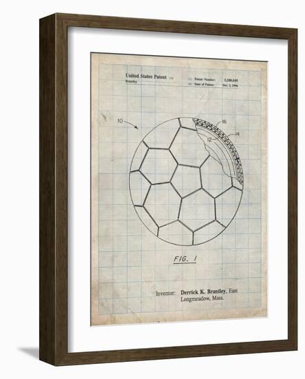 PP1047-Antique Grid Parchment Soccer Ball Layers Patent Poster-Cole Borders-Framed Giclee Print