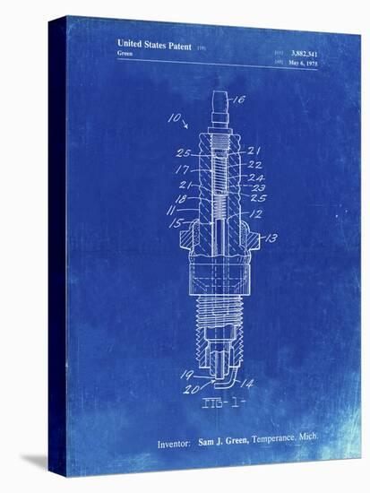 PP1051-Faded Blueprint Spark Plug Patent Poster-Cole Borders-Stretched Canvas