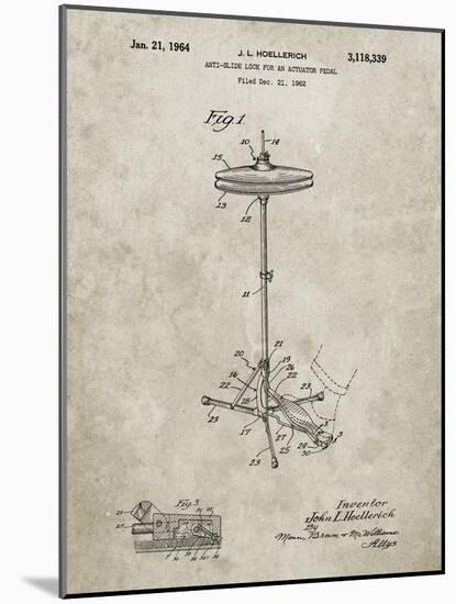 PP106-Sandstone Hi Hat Cymbal Stand and Pedal Patent Poster-Cole Borders-Mounted Giclee Print