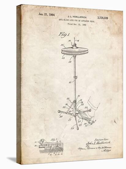 PP106-Vintage Parchment Hi Hat Cymbal Stand and Pedal Patent Poster-Cole Borders-Stretched Canvas