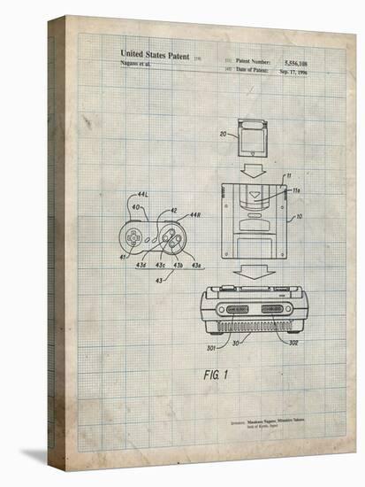 PP1072-Antique Grid Parchment Super Nintendo Console Remote and Cartridge Patent Poster-Cole Borders-Stretched Canvas