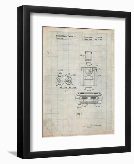 PP1072-Antique Grid Parchment Super Nintendo Console Remote and Cartridge Patent Poster-Cole Borders-Framed Premium Giclee Print