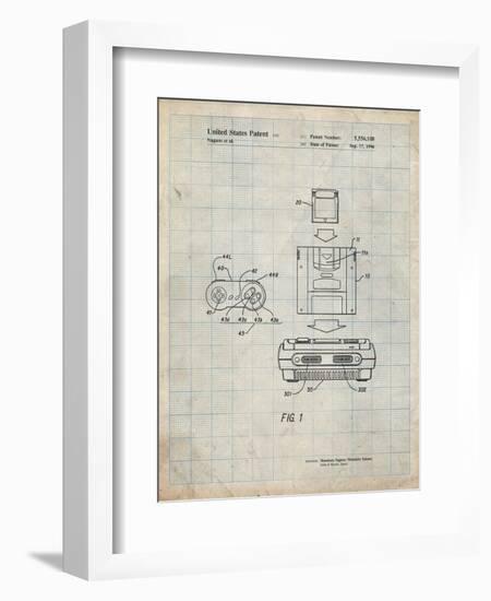 PP1072-Antique Grid Parchment Super Nintendo Console Remote and Cartridge Patent Poster-Cole Borders-Framed Giclee Print