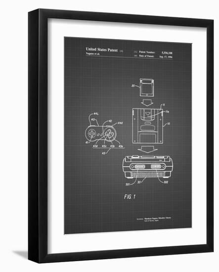 PP1072-Black Grid Super Nintendo Console Remote and Cartridge Patent Poster-Cole Borders-Framed Giclee Print