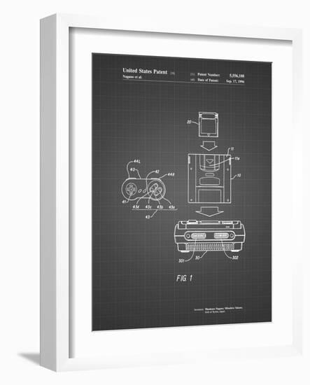 PP1072-Black Grid Super Nintendo Console Remote and Cartridge Patent Poster-Cole Borders-Framed Giclee Print