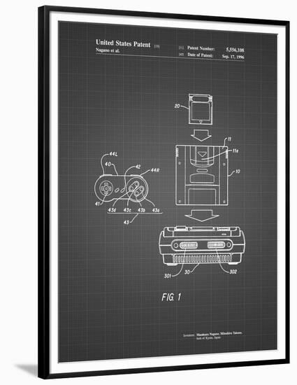 PP1072-Black Grid Super Nintendo Console Remote and Cartridge Patent Poster-Cole Borders-Framed Premium Giclee Print