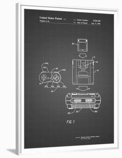 PP1072-Black Grid Super Nintendo Console Remote and Cartridge Patent Poster-Cole Borders-Framed Premium Giclee Print