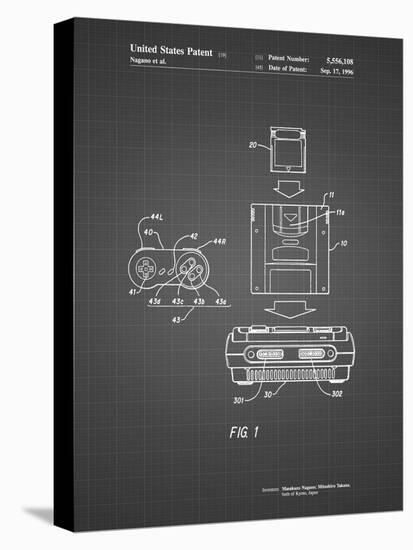 PP1072-Black Grid Super Nintendo Console Remote and Cartridge Patent Poster-Cole Borders-Stretched Canvas