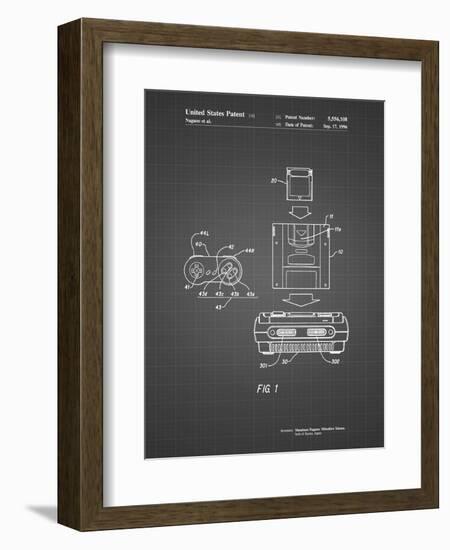 PP1072-Black Grid Super Nintendo Console Remote and Cartridge Patent Poster-Cole Borders-Framed Premium Giclee Print