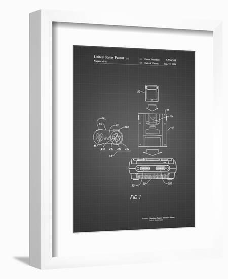 PP1072-Black Grid Super Nintendo Console Remote and Cartridge Patent Poster-Cole Borders-Framed Premium Giclee Print