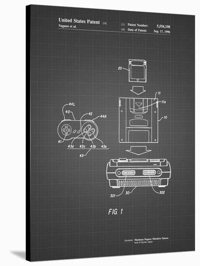 PP1072-Black Grid Super Nintendo Console Remote and Cartridge Patent Poster-Cole Borders-Stretched Canvas