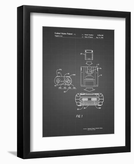 PP1072-Black Grid Super Nintendo Console Remote and Cartridge Patent Poster-Cole Borders-Framed Giclee Print