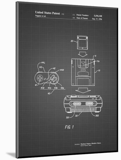 PP1072-Black Grid Super Nintendo Console Remote and Cartridge Patent Poster-Cole Borders-Mounted Giclee Print