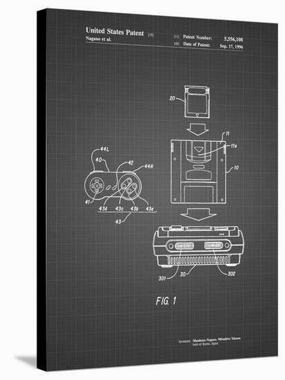 PP1072-Black Grid Super Nintendo Console Remote and Cartridge Patent Poster-Cole Borders-Stretched Canvas