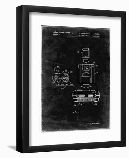 PP1072-Black Grunge Super Nintendo Console Remote and Cartridge Patent Poster-Cole Borders-Framed Premium Giclee Print