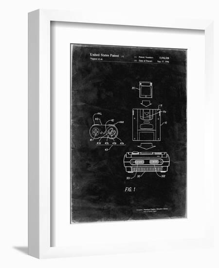 PP1072-Black Grunge Super Nintendo Console Remote and Cartridge Patent Poster-Cole Borders-Framed Premium Giclee Print