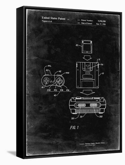 PP1072-Black Grunge Super Nintendo Console Remote and Cartridge Patent Poster-Cole Borders-Framed Stretched Canvas