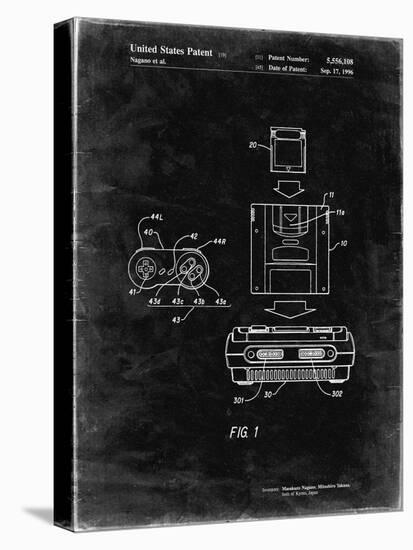 PP1072-Black Grunge Super Nintendo Console Remote and Cartridge Patent Poster-Cole Borders-Stretched Canvas