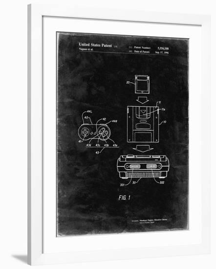 PP1072-Black Grunge Super Nintendo Console Remote and Cartridge Patent Poster-Cole Borders-Framed Giclee Print