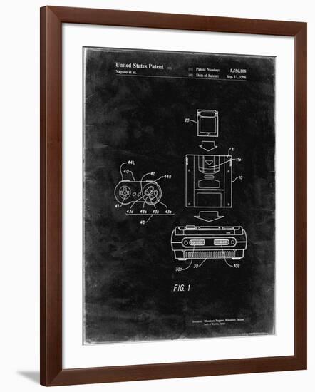 PP1072-Black Grunge Super Nintendo Console Remote and Cartridge Patent Poster-Cole Borders-Framed Giclee Print