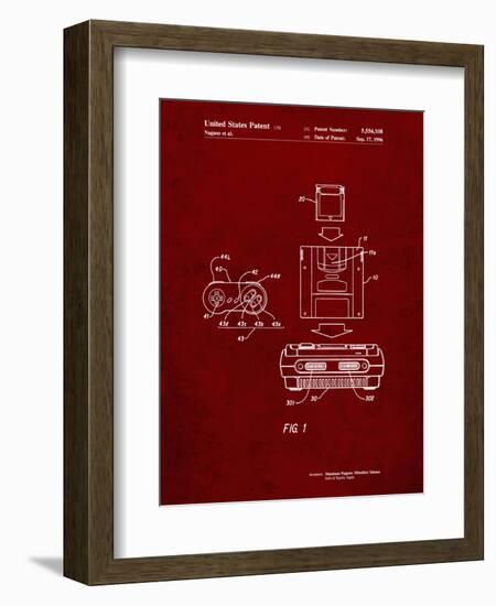 PP1072-Burgundy Super Nintendo Console Remote and Cartridge Patent Poster-Cole Borders-Framed Giclee Print