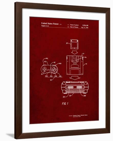 PP1072-Burgundy Super Nintendo Console Remote and Cartridge Patent Poster-Cole Borders-Framed Giclee Print