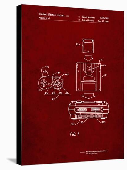 PP1072-Burgundy Super Nintendo Console Remote and Cartridge Patent Poster-Cole Borders-Stretched Canvas