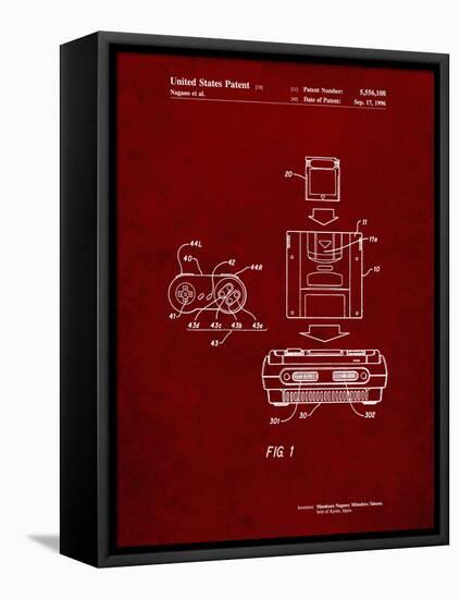 PP1072-Burgundy Super Nintendo Console Remote and Cartridge Patent Poster-Cole Borders-Framed Stretched Canvas