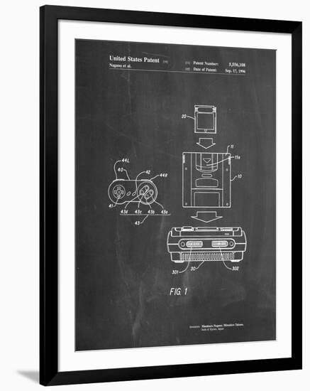 PP1072-Chalkboard Super Nintendo Console Remote and Cartridge Patent Poster-Cole Borders-Framed Giclee Print