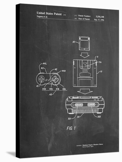 PP1072-Chalkboard Super Nintendo Console Remote and Cartridge Patent Poster-Cole Borders-Stretched Canvas